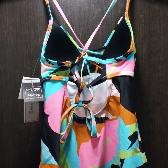 Hula Honey V-Neck Printed Tankini Swim Top - Aqua - Picture 4 of 6